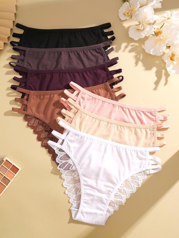Women's Plain Contrast Lace Cut Out Panty, Soft Comfy Breathable Knicker for Daily Wear, Underwear for All Seasons